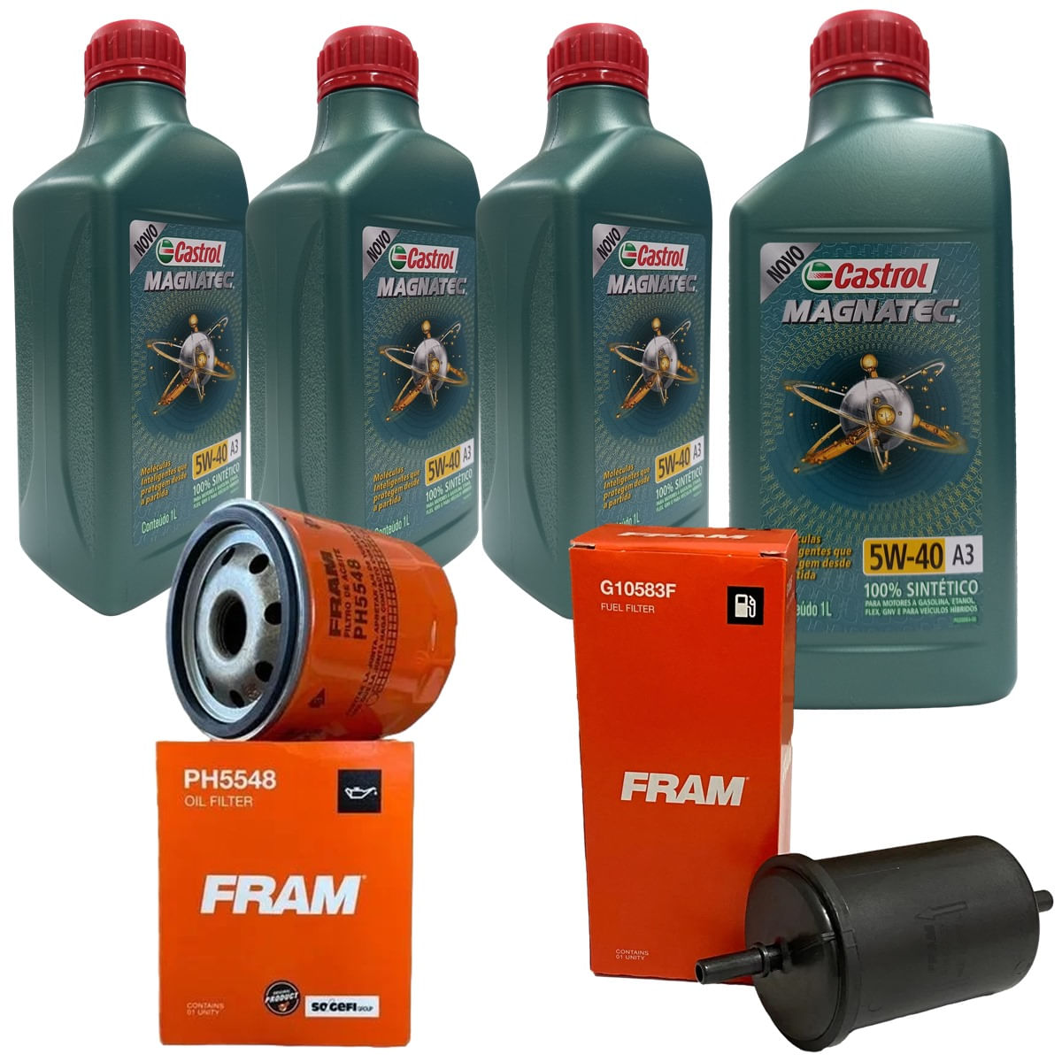Kit Revisão 4 Litros Óleo 5W40 100% Sintético Castrol 1 Filtro Óleo 1 Filtro Combustível Gol Saveiro Voyage Flex 2008 até 2013 - ALTESE COMBOS E KIT 3436621+PH5548+G10583F