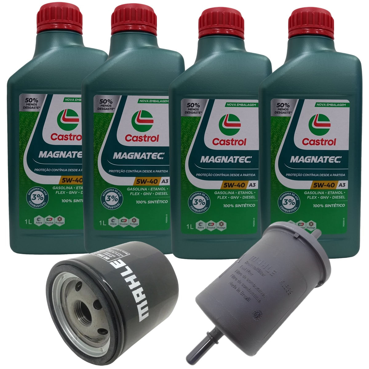 Kit Revisão 4 Litros Óleo 5W40 100% Sintético Castrol 1 Filtro Óleo 1 Filtro Combustível Gol Saveiro Voyage Flex 2008 até 2013 - ALTESE COMBOS E KIT 3443008+OC250+KL583
