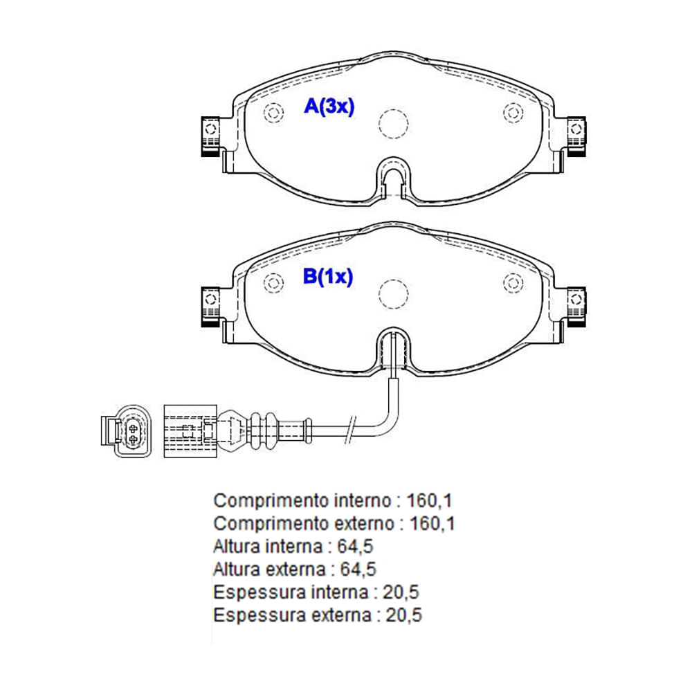 Pastilha de Freio Dianteira Jetta com Alarme 1BP30975AA BProauto - BPROAUTO 7279809