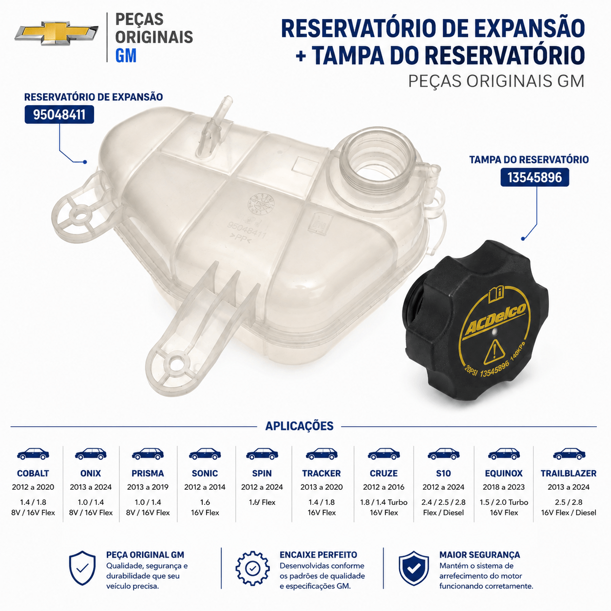 Reservatório Água Radiador + Tampa Cobalt Onix Prisma Spin Sonic Original GM - ORIGINAL CHEVROLET 95048411+13545896