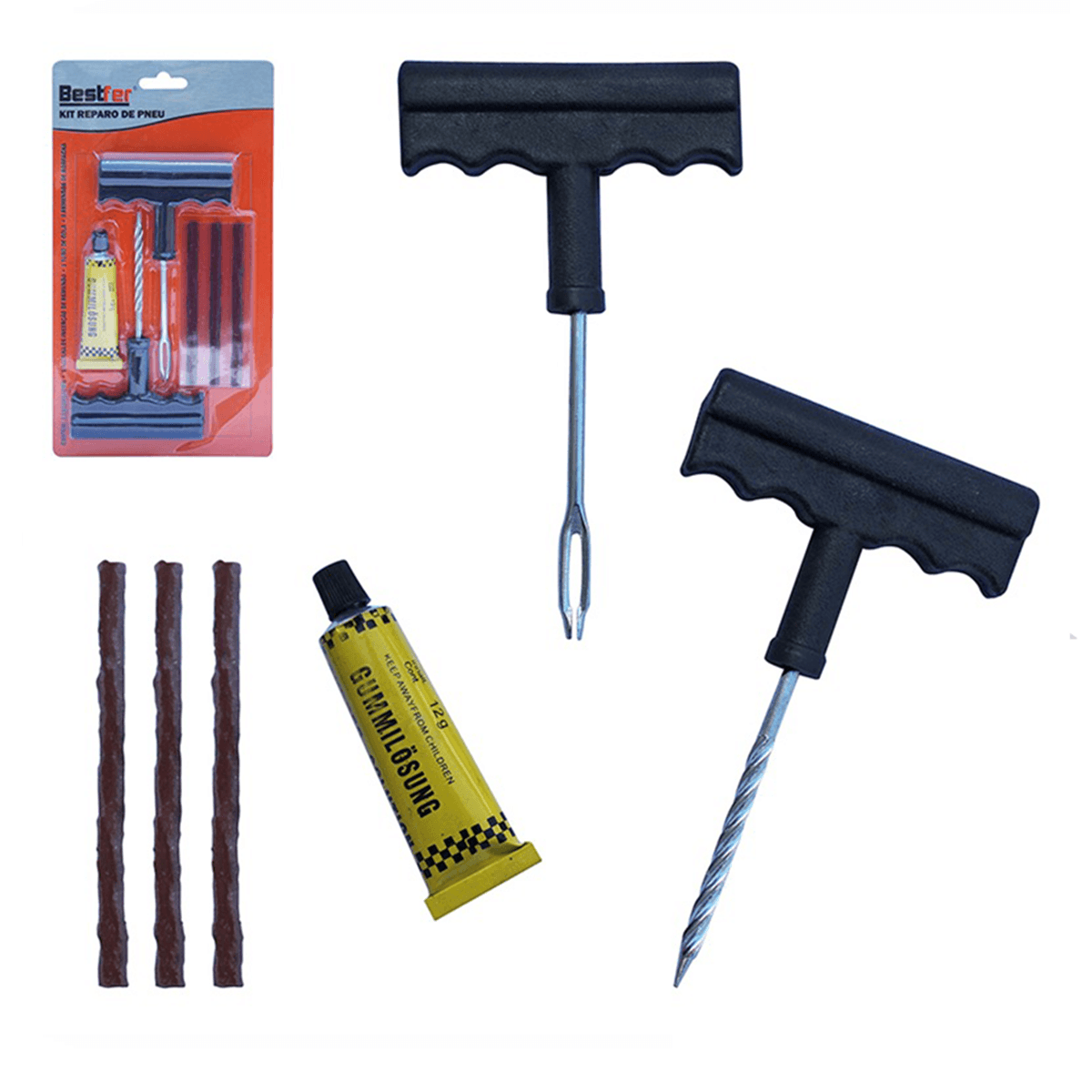 Kit de Reparo de Pneus Aço Carbono PP Borracha - BESTFER BFH1420
