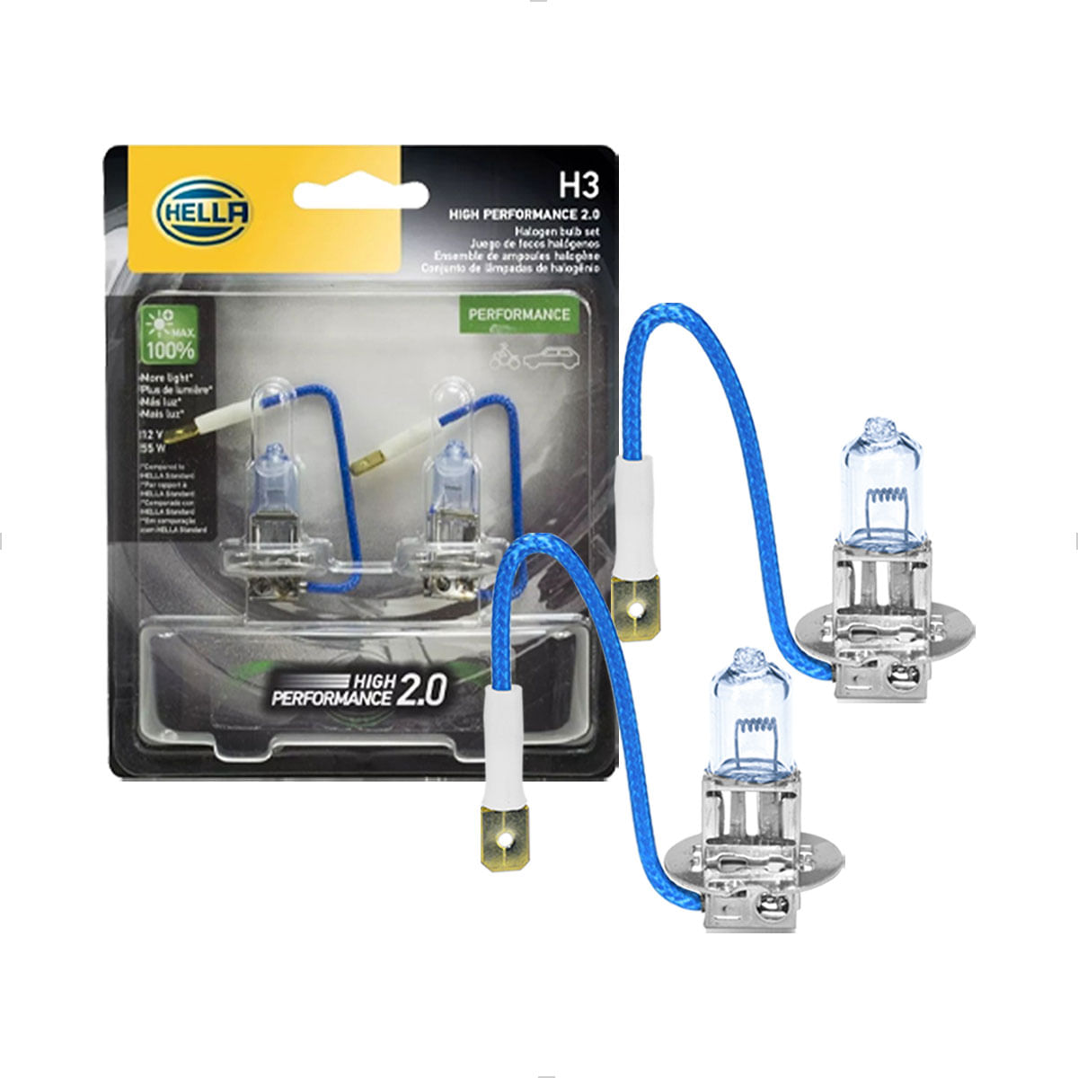 Lâmpada H3 Maior Iluminação 3600K 12V 55W High Performance H3HP