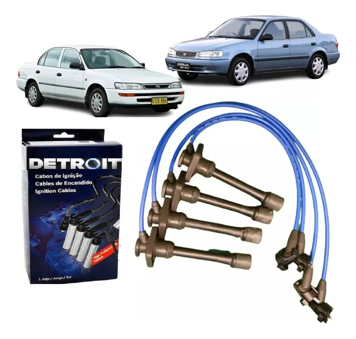 Jogo De Cabo De Vela Detroit Modelo Ngk Toyota Corolla. Cor Azul - DETROIT SC-W05 Scw04 BKR6EY CVMM0702